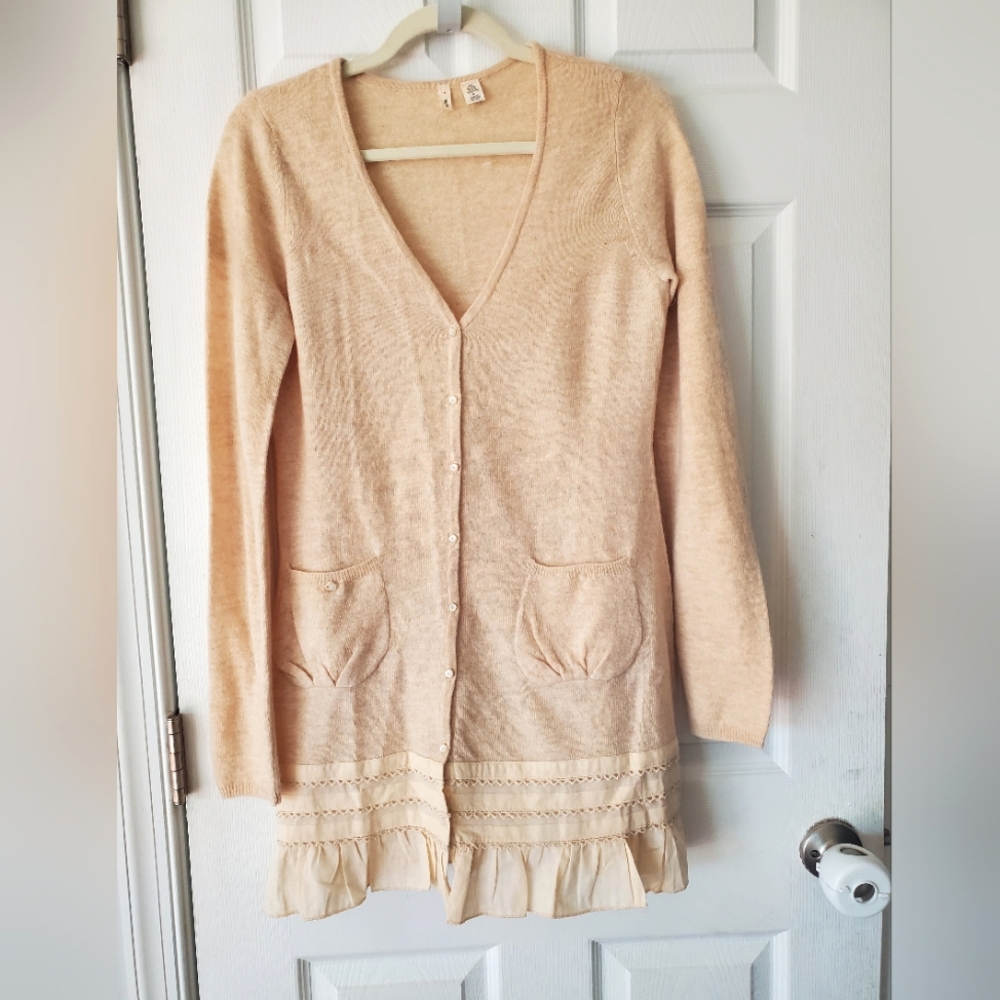 MOTH By Anthropologie Wool-Blend Cardigan Ruffle Hem Long-Sleeve Size Medium